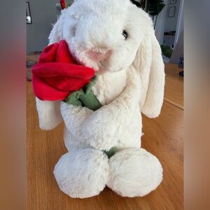 Jellycat Bashful Cream Bunny Holding Red Rose Plush | Jellycat London | NWT